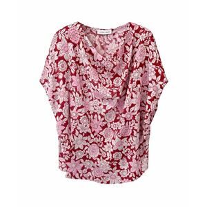 CHRISTIAN WIJNANTS Silk Blend Floral Blouse Pink Red Designer Draped Neck Luxury